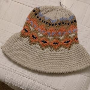 New Knit Hat Taupe Coral Periwinkle Dark Blue Ivory